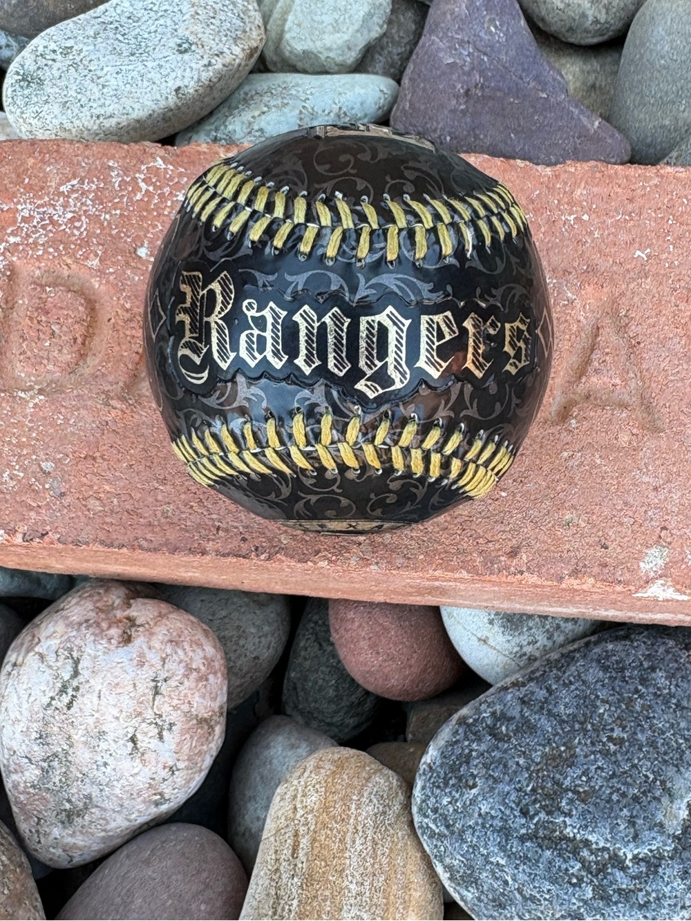 Rawlings Texas Rangers Collectors Baseball 2012 Glossy Tattoo Style Black & Gold